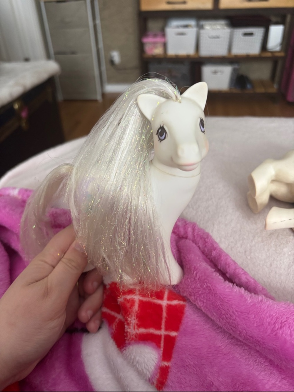 Used White Vintage Style Pony with Iridescent Silver Hair
